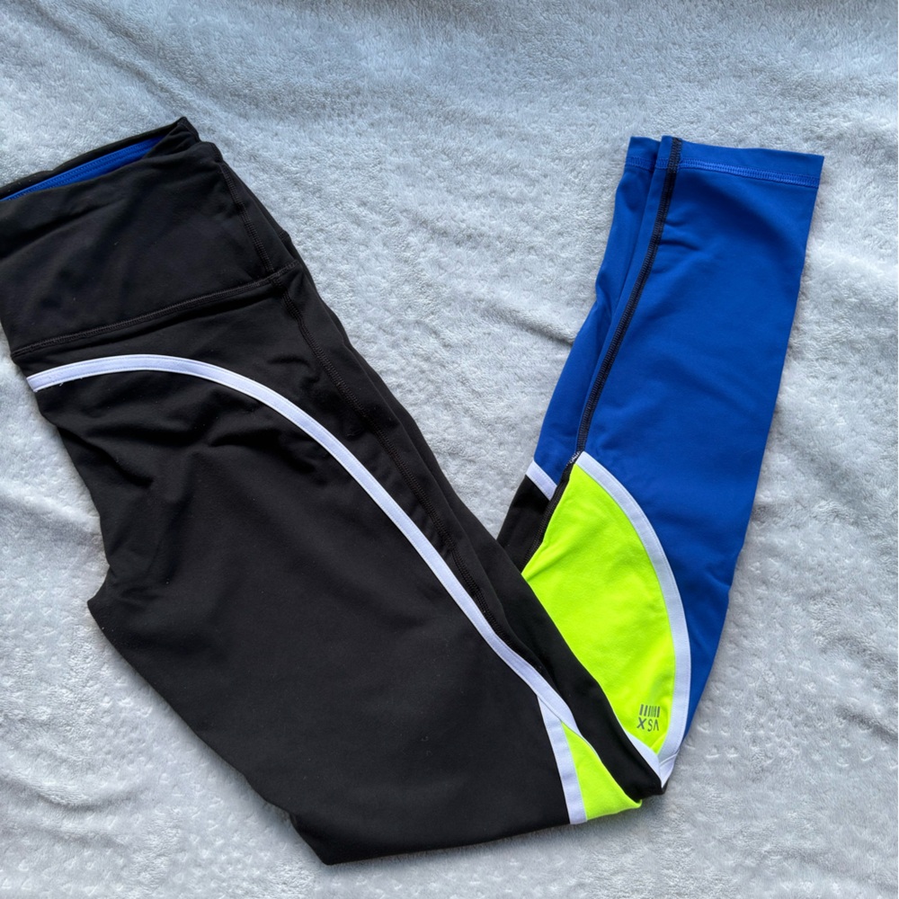 VSX Women's Black, Blue, and Neon Green Leggings